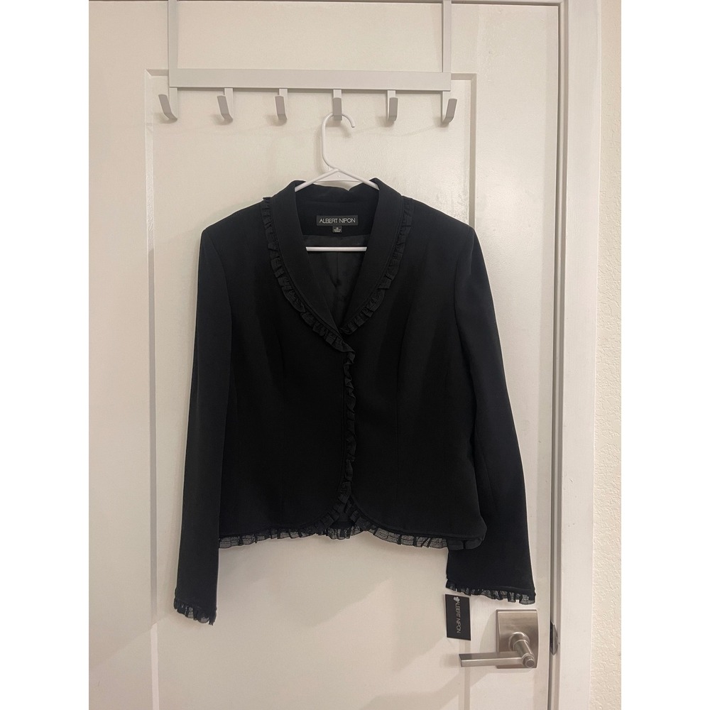 Albert Nipon NWT Black Frill Blazer Silk Blend Luxury Preppy Business